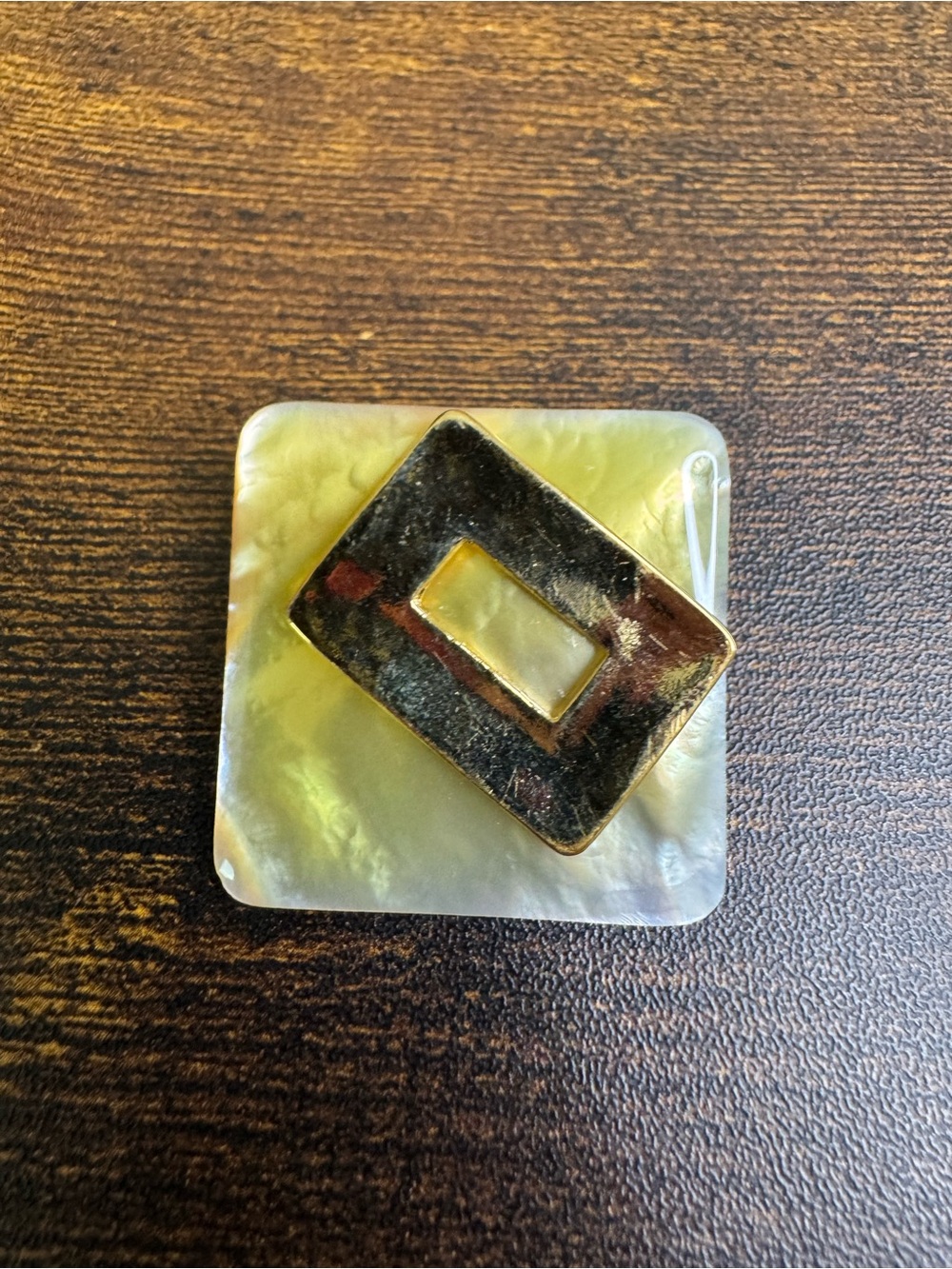 Vintage Mother-of-Pearl Square Brooch with Gold Accent
